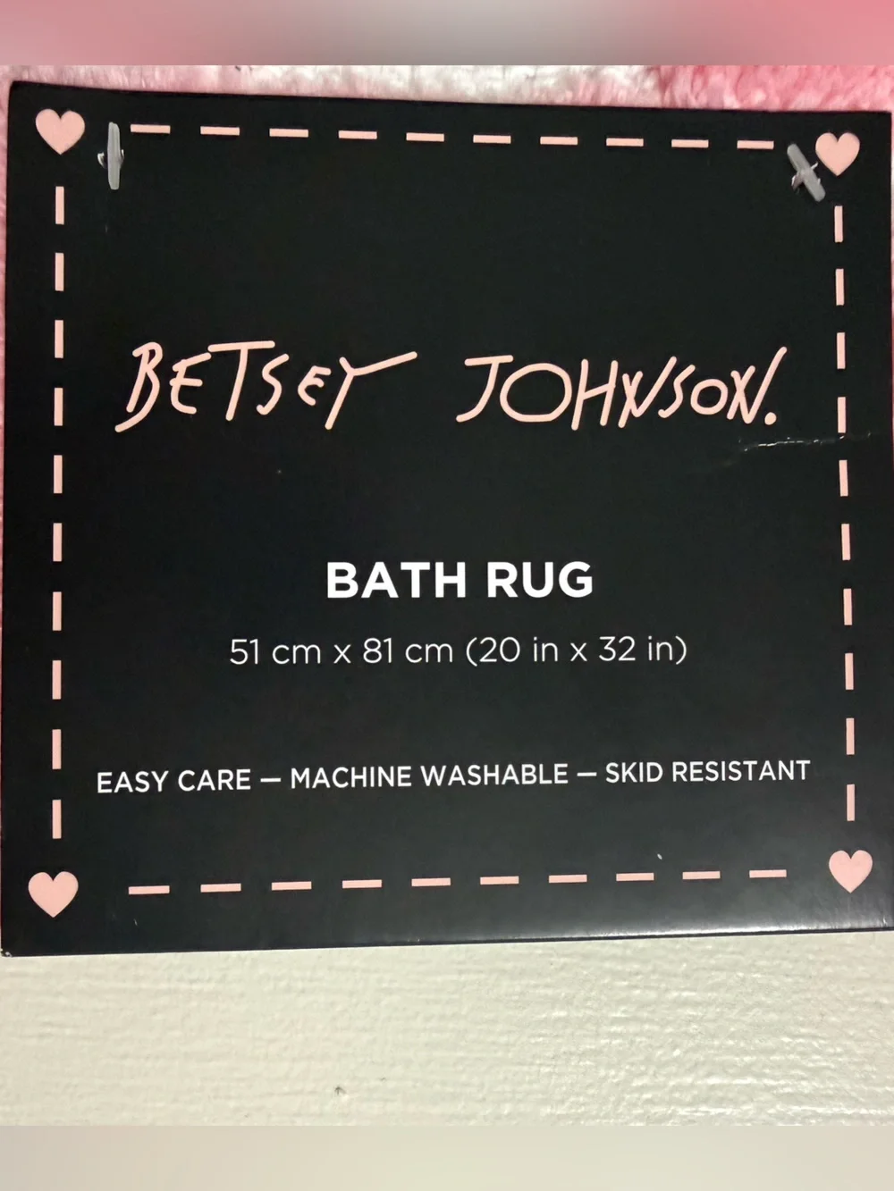 Betsey Johnson Pink and White Heart Check Bath Rug